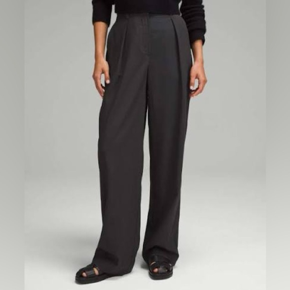 Wide Leg Pleated Black Women's Pants